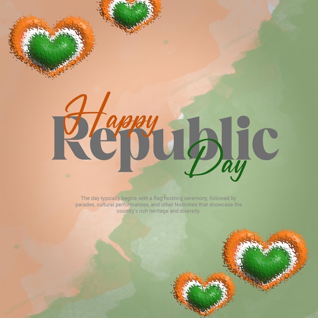 Republic day of india social media instagram post template design 3D post