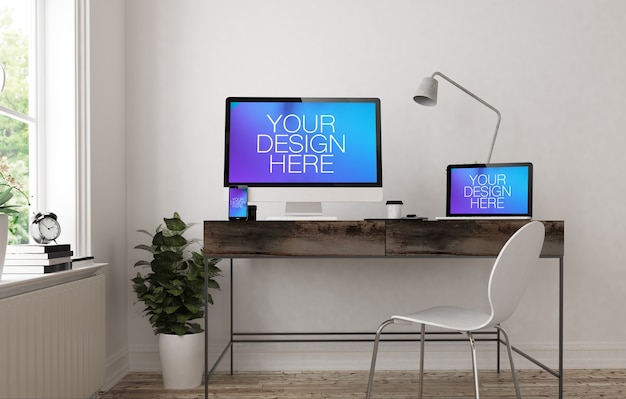 PSD responsive devices mockup on an office table