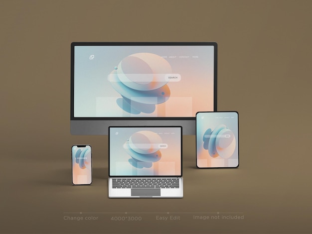 Responsive devices website mockup 3d rendering