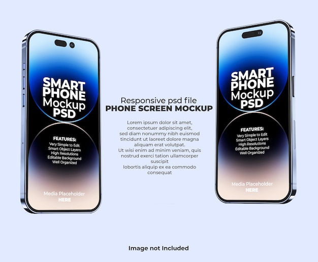 Responsive iphone 14 pro screen for Web, UI and Apps PSD Mockup with Transparent Background