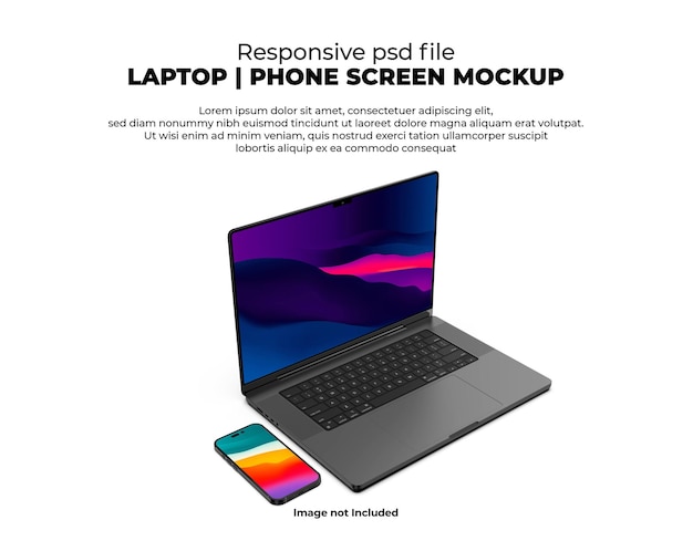 Responsive Laptop Screen for Web, UI and Apps PSD Mockup with Transparent Background