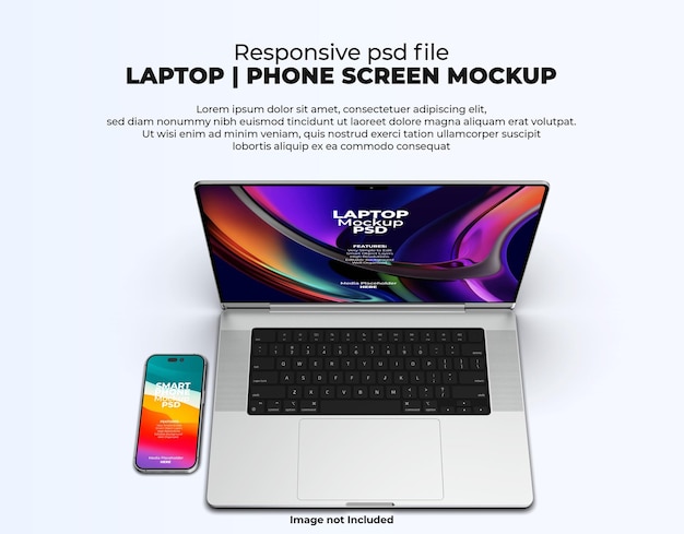 Responsive Laptop Screen for Web, UI and Apps PSD Mockup with Transparent Background