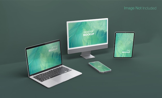 Responsive Multi devices realistic Dekstop phone laptop and phone mockup design isolated PSD