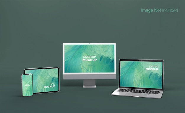 Responsive Multi devices realistic Dekstop phone laptop and phone mockup design isolated PSD