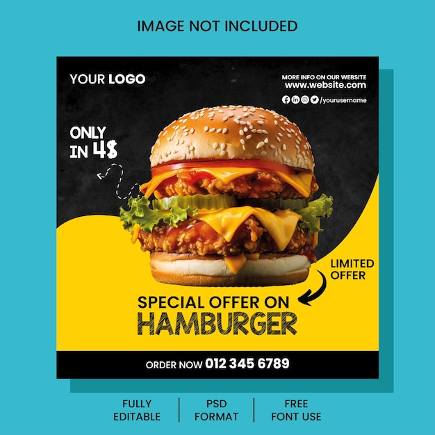 Restaurant or Cafe Food snacks social media banner and instagram post template promotion design