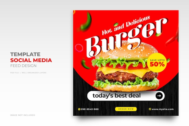 Restaurant delicious burger and food menu social media post banner Instagram feed template