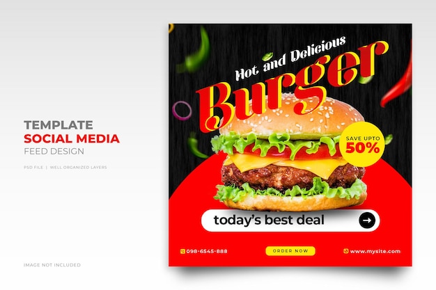 Restaurant delicious burger and food menu social media post banner Instagram feed template