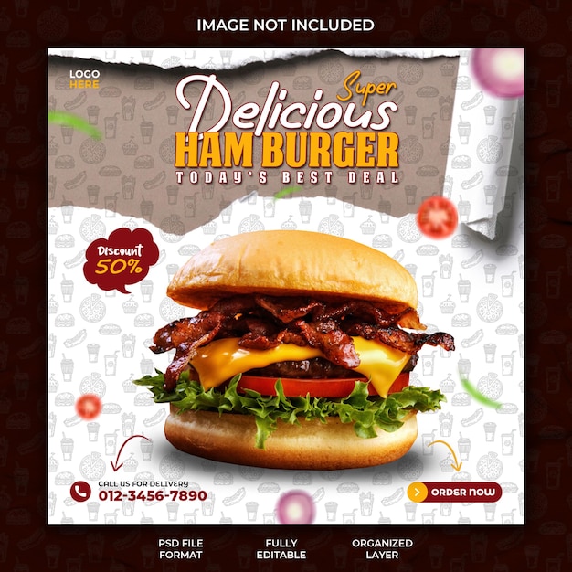 Restaurant Delicious burger promotion and food menu social media instagram post banner design