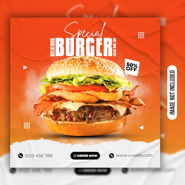 Restaurant delicious fast food social media ads and promotional web banner design premium PSD