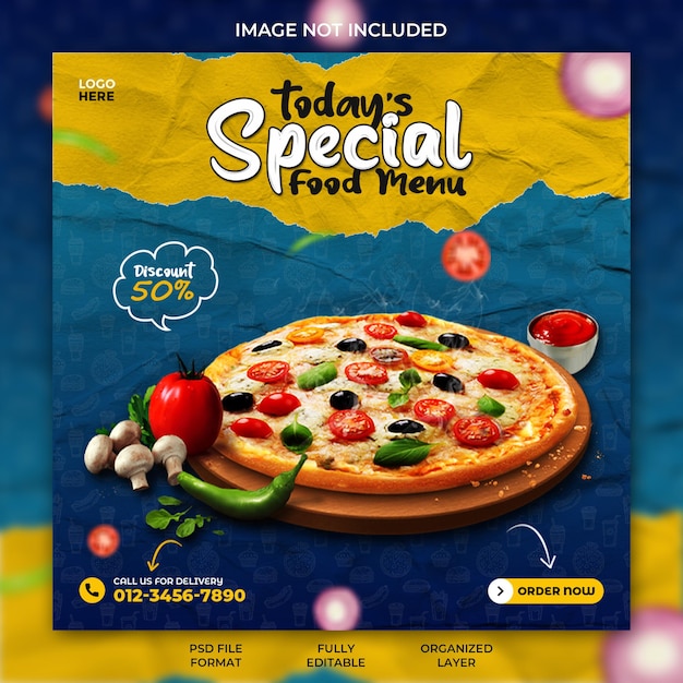 Restaurant Delicious food menu promotion and social media instagram post banner template design psd