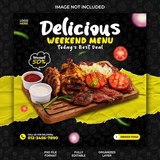 Restaurant Delicious food menu promotion and social media instagram post banner template design psd