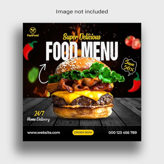 Restaurant Fast food Social media banner PSD template