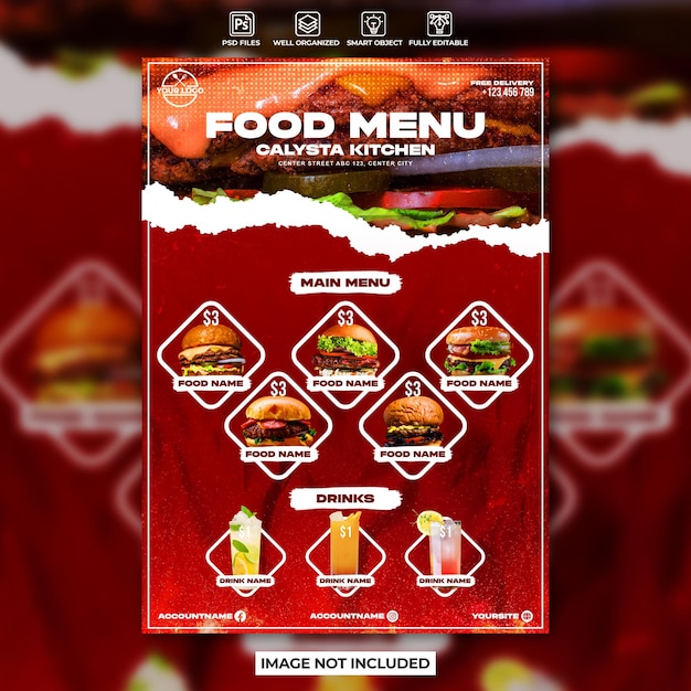 Restaurant food menu promotion template