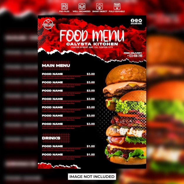 Restaurant food menu promotion template