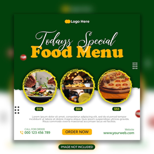 Restaurant food menu web promotional social media post template