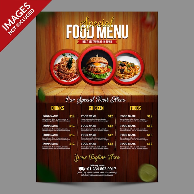 Restaurant Food Menu with Wood Background Template