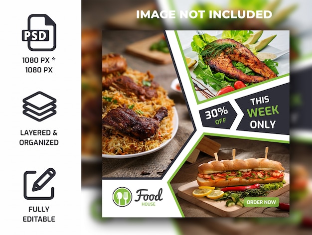 Restaurant Food Social Media Post Banner Template PSD