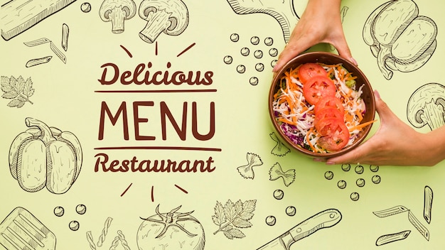 PSD restaurant menu background with tasty salad