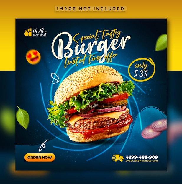 Restaurant menu social media promotion post and web banner template premium psd