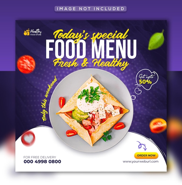 Restaurant menu social media promotion post and web banner template