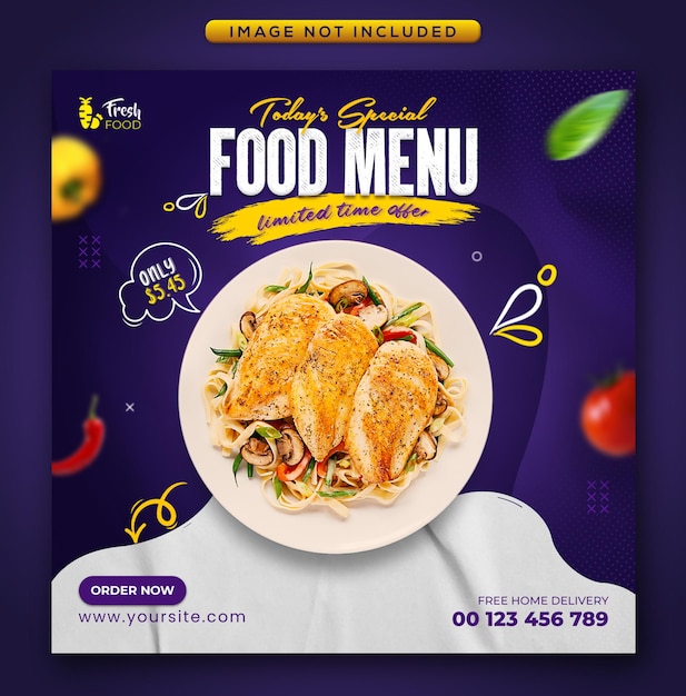 Restaurant menu social media promotion post and web banner template