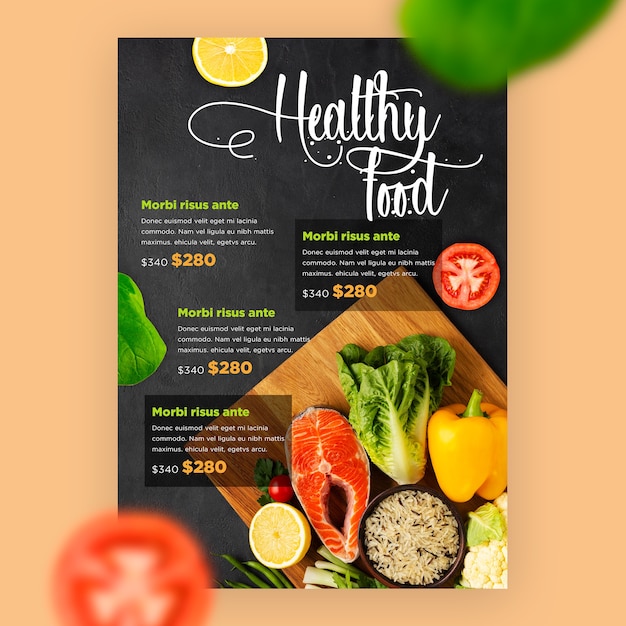 PSD restaurant menu template with vegetables