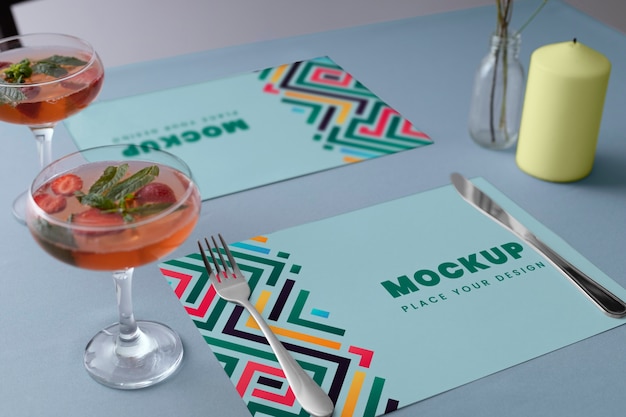 Restaurant table arrangement with placemat mock-up