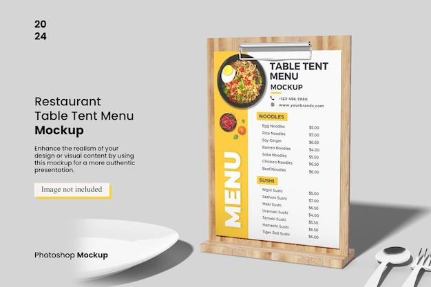 PSD restaurant table tent menu mockup for showcasing your design to clients