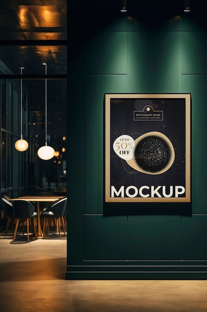 Restaurant wall poster mockup