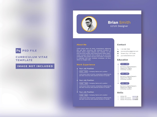 PSD resume or curriculum vitae template