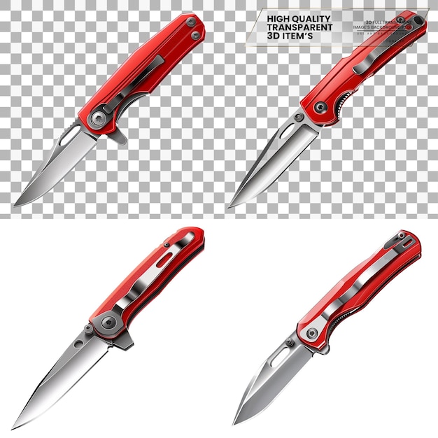 PSD retractable utility knife with sharp blade in isolation on transparent background