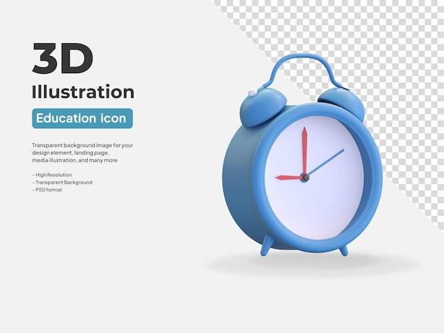 Retro alarm icon watch school education 3d render illustration