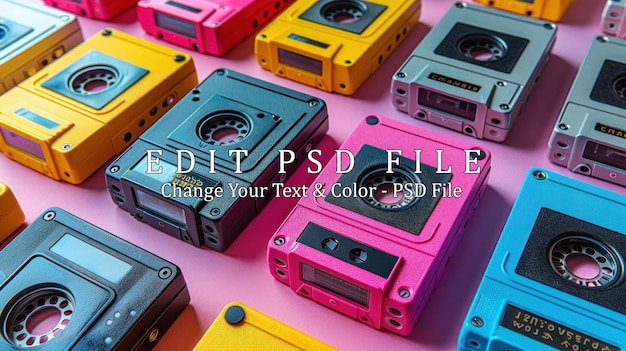 PSD retro audio cassettes on a pink background