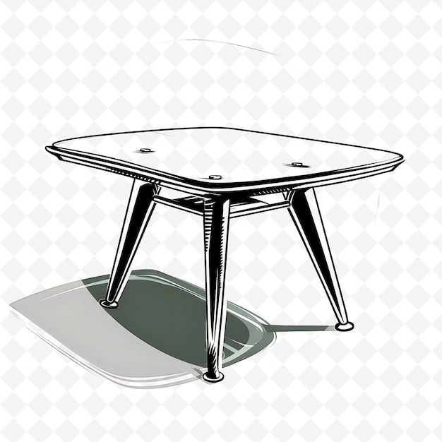 PSD retro coffee table with sleek glass top and chrome legs insp png creative flat illustration design