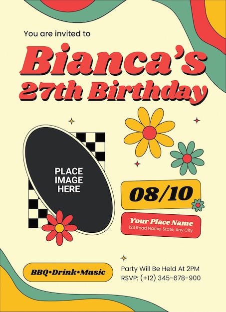 PSD retro creative birthday invitation