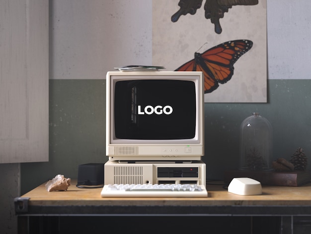 Retro desktop pc mockup