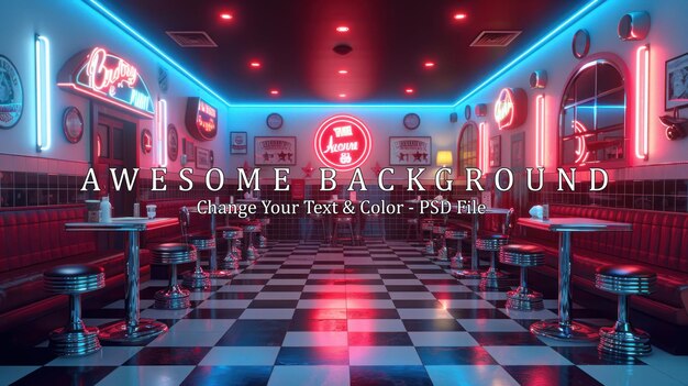 PSD retro diner with neon lights