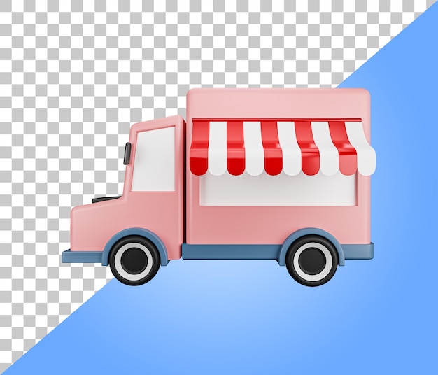 Retro Food delivery van icon. Food delivery truck. Street food van. 3d rendered illustration