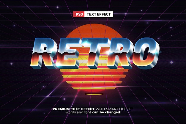 PSD retro futuristic 80s 3d editable text effect mockup