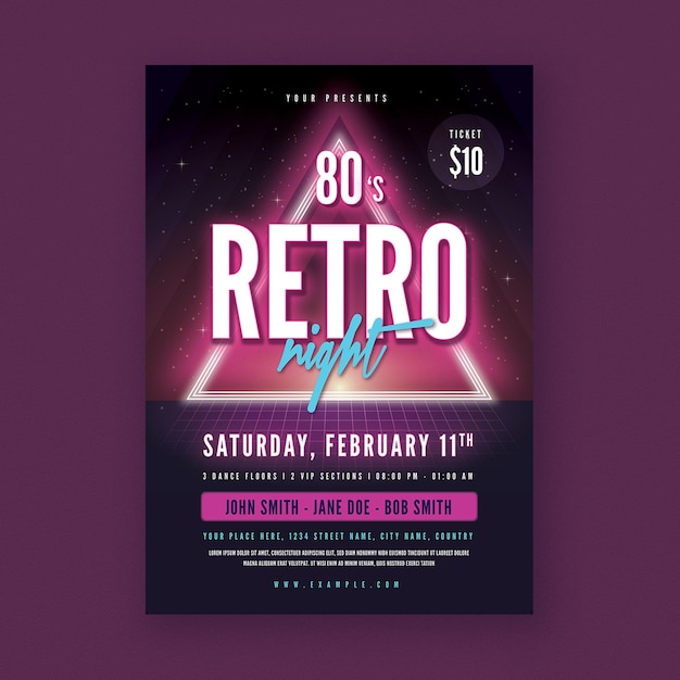 PSD retro neon night event party flyer