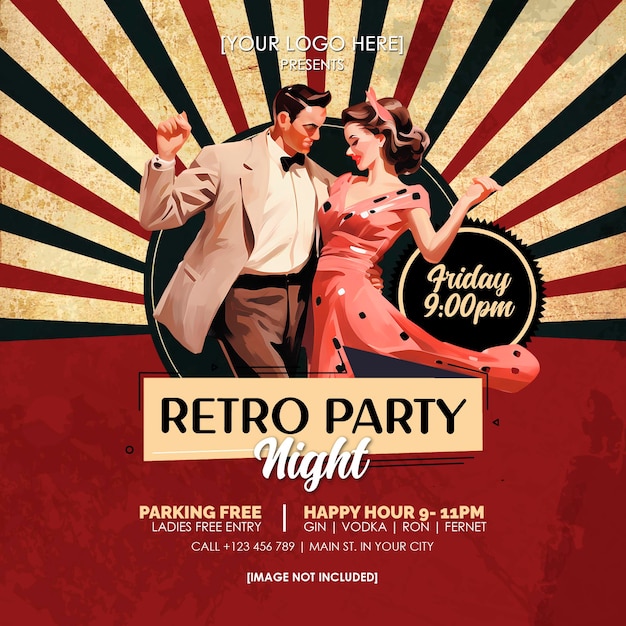 PSD retro party night flyer template