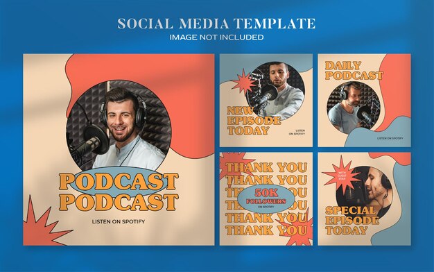 Retro Podcast social media banner and instagram post template