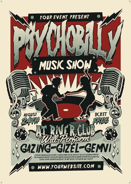 PSD retro psychobilly rockabilly music flyer