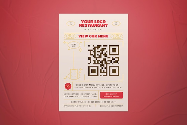 PSD retro qr code online menu flyer