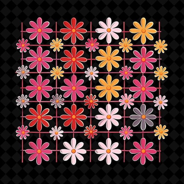 PSD retro trellis made from plastic colorful design with daisies outline natural decorative design