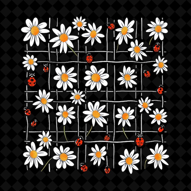 PSD retro trellis made from plastic displaying daisies and ladyb outline natural decorative design