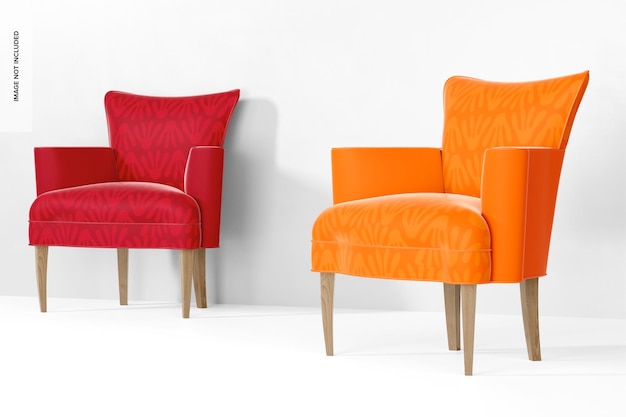 Retro Upholstered Armchairs Mockup, Perspective