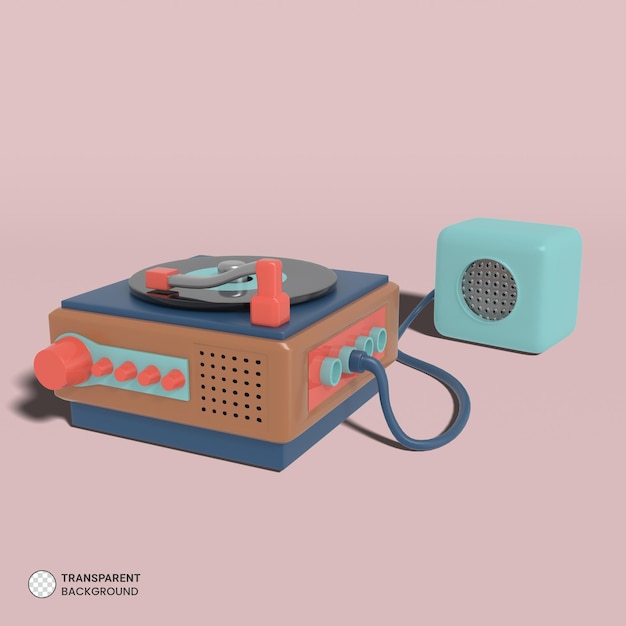 Retro Vinyl Disk record Player Icon isolated 3d render illustration