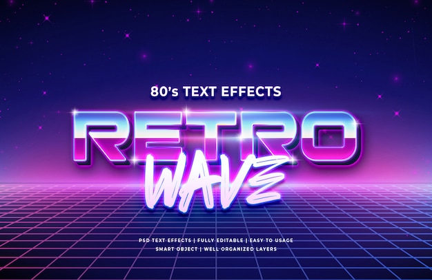 Retro Wave 3d Text Style Effect