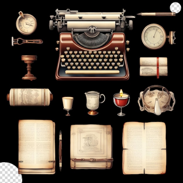 retro writing accessories set png